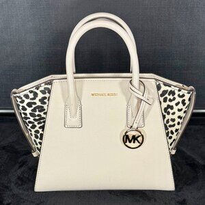 Michael Kors Avril Small Leather and Cheetah Print Calf Hair Satchel